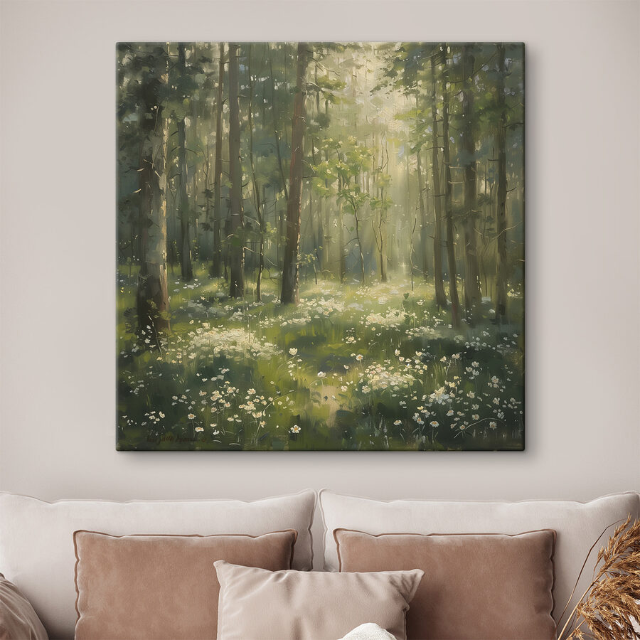 Forêt avec arbres et fleurs