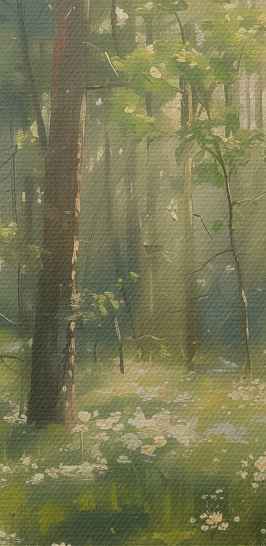 Forêt avec arbres et fleurs