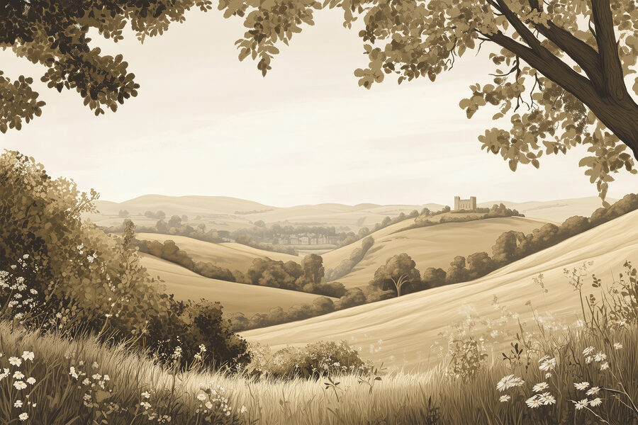 Paysage avec collines et arbres Paysage avec collines et arbres
