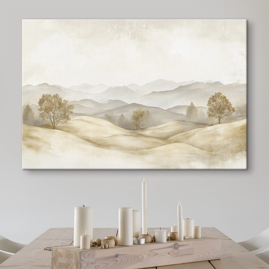 Paysage de collines avec arbres et montagnes en arrière-plan