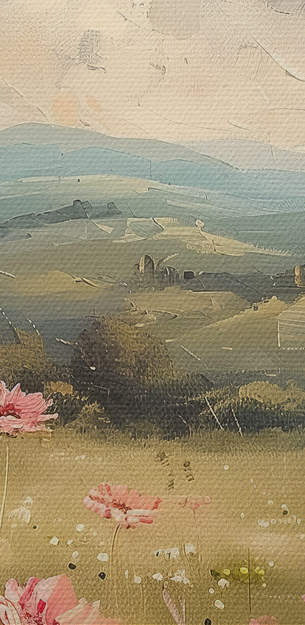 Peinture d'un champ de fleurs roses Peinture d'un champ de fleurs roses