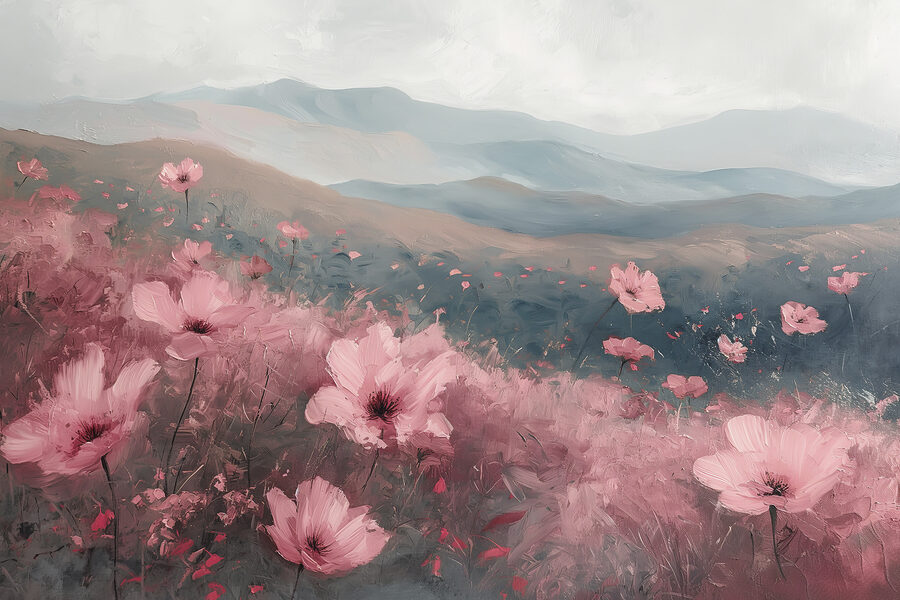 Champ de fleurs roses