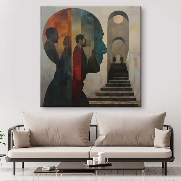 Peinture d'un visage d'homme et d'un escalier Peinture d'un visage d'homme et d'un escalier