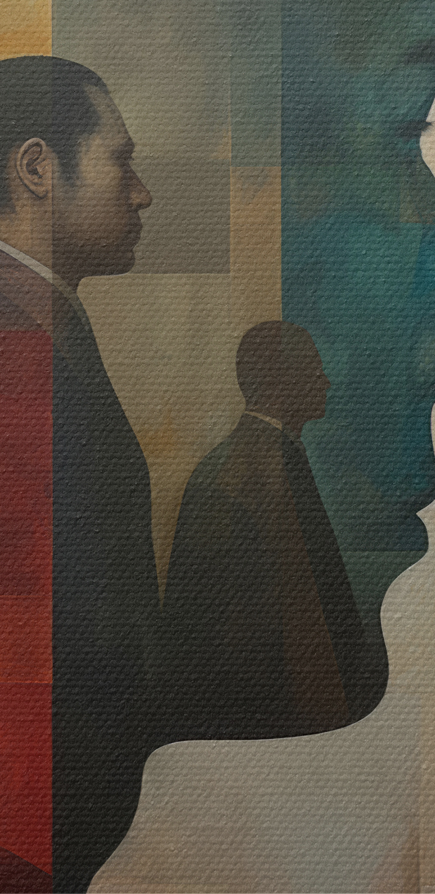 Peinture d'un visage d'homme et d'un escalier