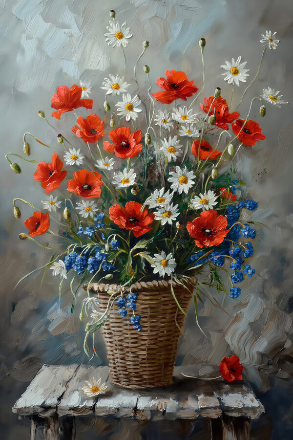 Peinture de fleurs dans un panier Peinture de fleurs dans un panier