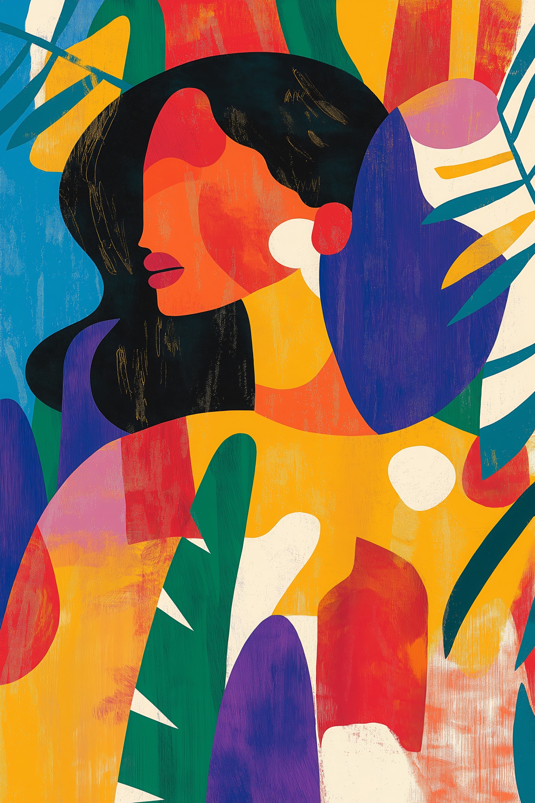 Woman with colorful leaves