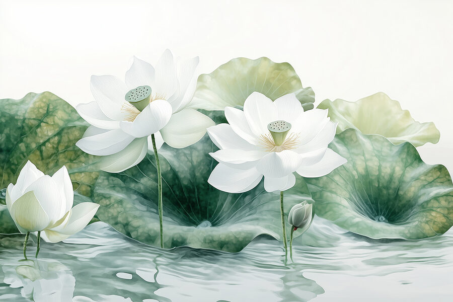 Groupe de fleurs blanches et de feuilles vertes dans l'eau