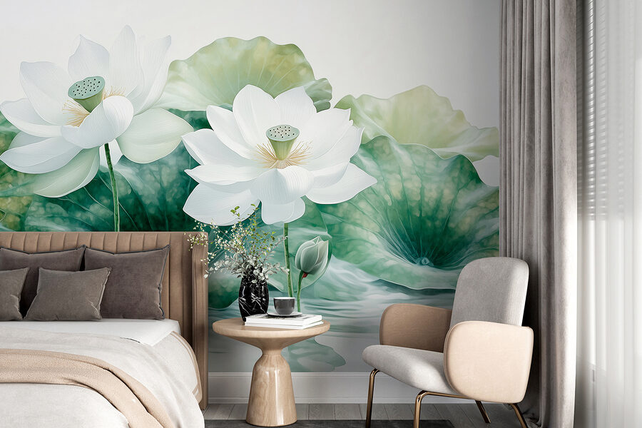 Groupe de fleurs blanches et de feuilles vertes dans l'eau