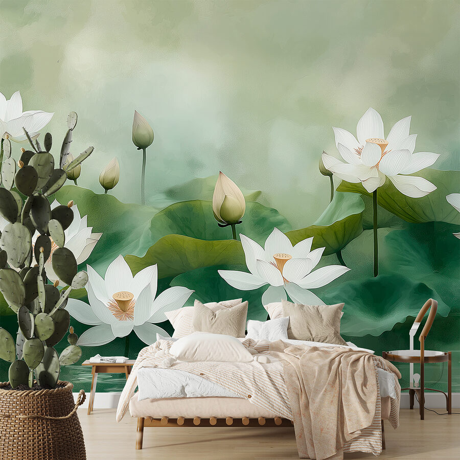 Groupe de fleurs blanches et de feuilles vertes