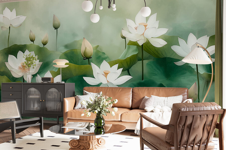 Groupe de fleurs blanches et de feuilles vertes