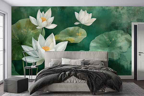 Papier peint Papier peint Fleurs et feuilles blanches (UGS : w01452)