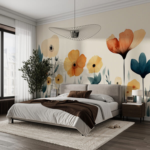 Papier peint Papier peint Groupe de fleurs avec feuilles (UGS : w01453)