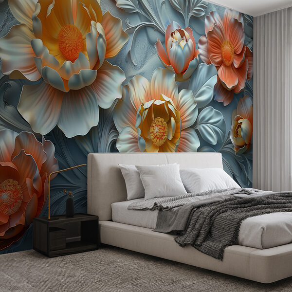 Papier peint avec des fleurs et des feuilles Papier peint avec des fleurs et des feuilles