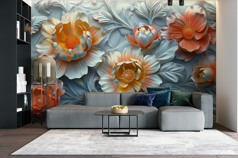 Papier peint avec des fleurs et des feuilles