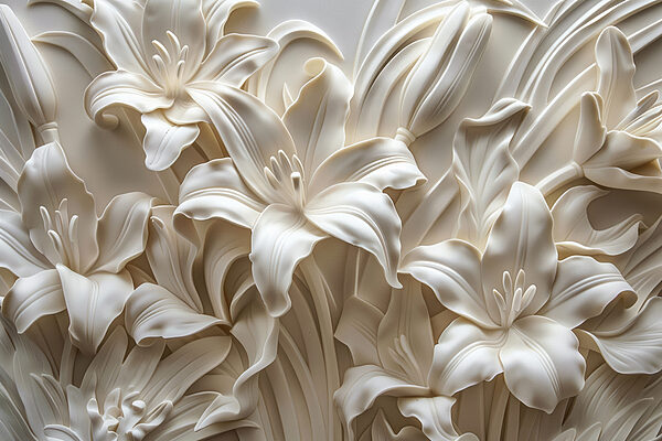 Sculpture de fleurs blanches sur un mur Sculpture de fleurs blanches sur un mur