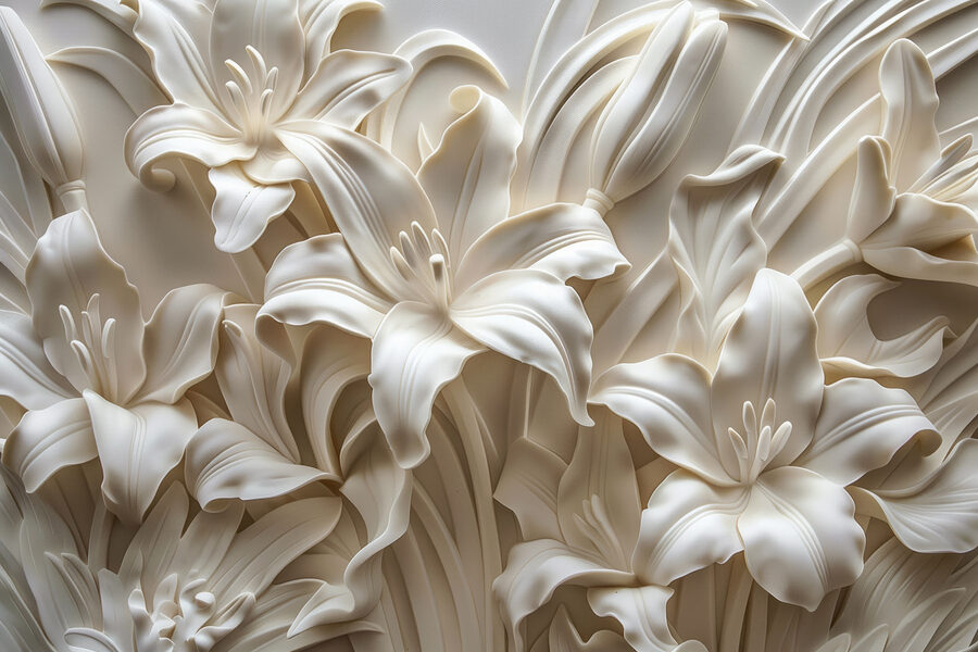 Sculpture de fleurs blanches sur un mur Sculpture de fleurs blanches sur un mur