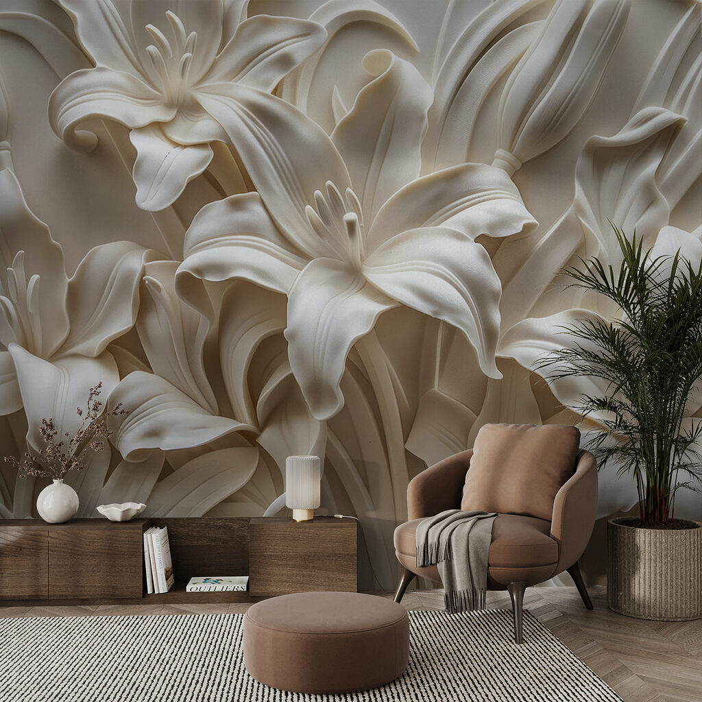 Sculpture de fleurs blanches sur un mur w01433pig32ms 1024x1024 - Sculpture de fleurs blanches sur un mur