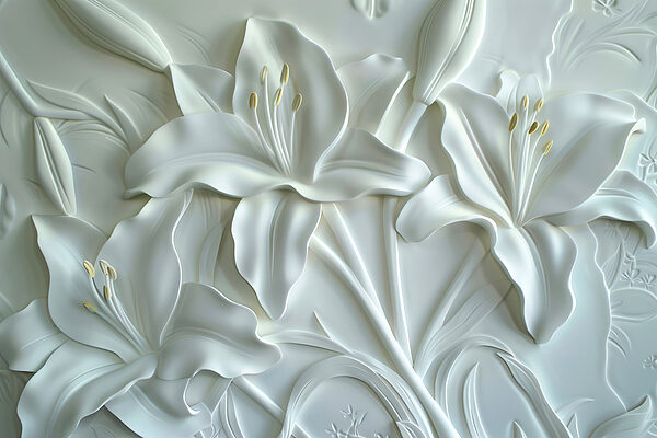 Sculpture de fleurs blanches sur un mur Sculpture de fleurs blanches sur un mur
