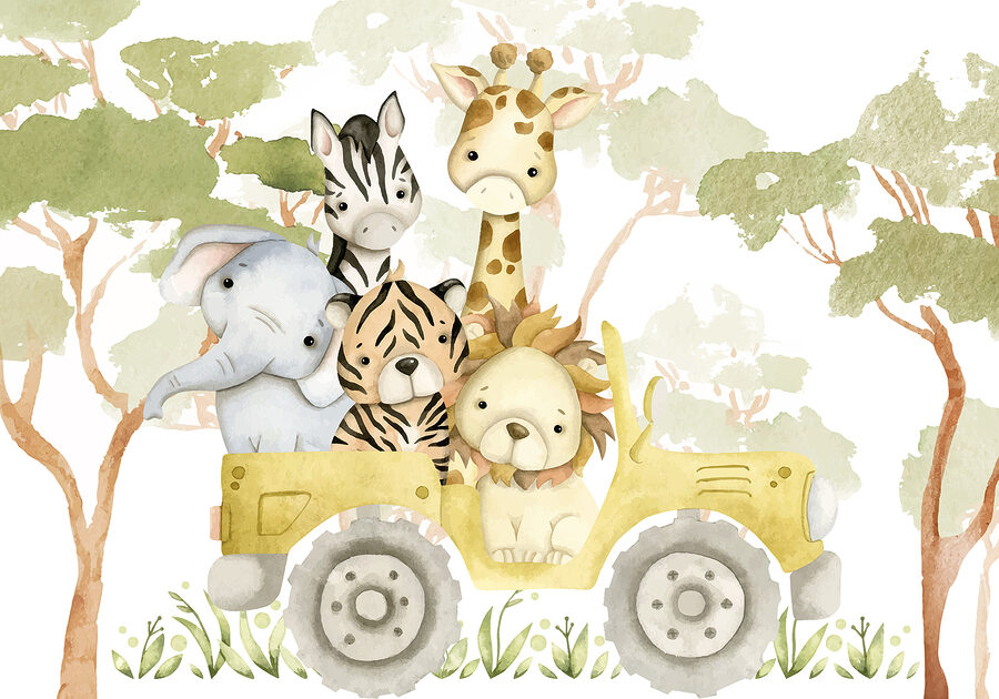 Groupe d'animaux dans un camion jaune