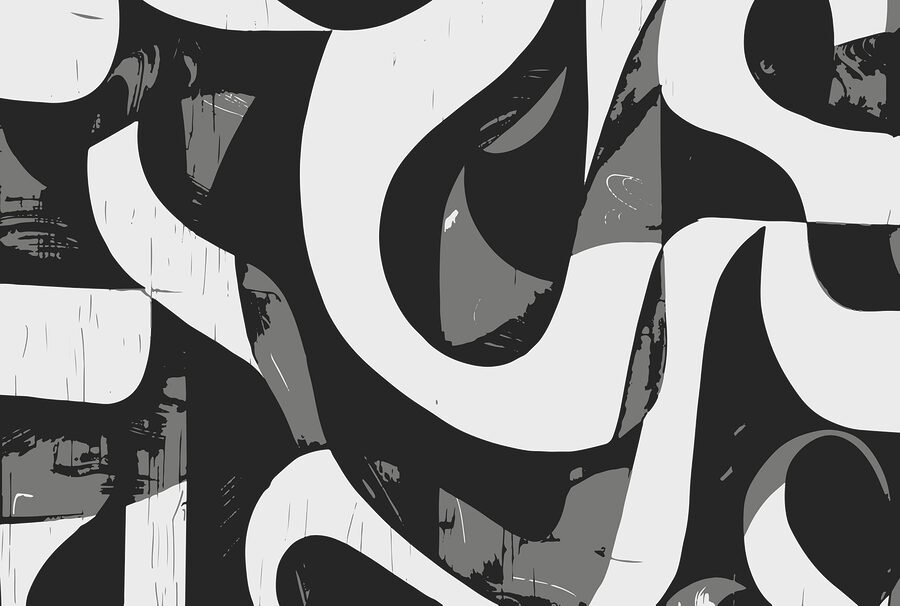 Image en noir et blanc d'un motif tourbillonnant