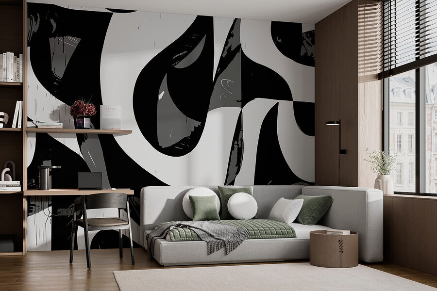 Image en noir et blanc d'un motif tourbillonnant