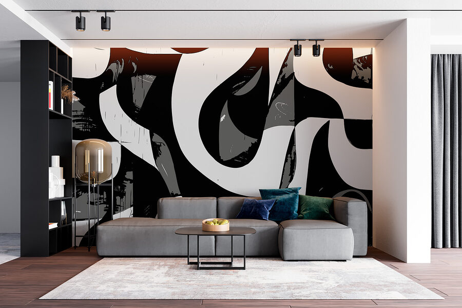 Image en noir et blanc d'un motif tourbillonnant