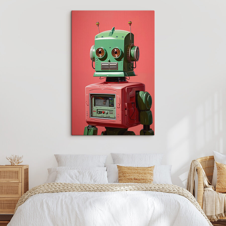 Robot vert et rose avec de grands yeux