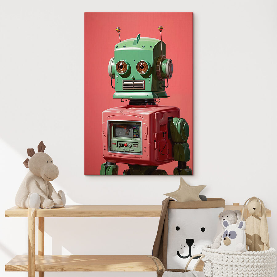 Robot vert et rose avec de grands yeux