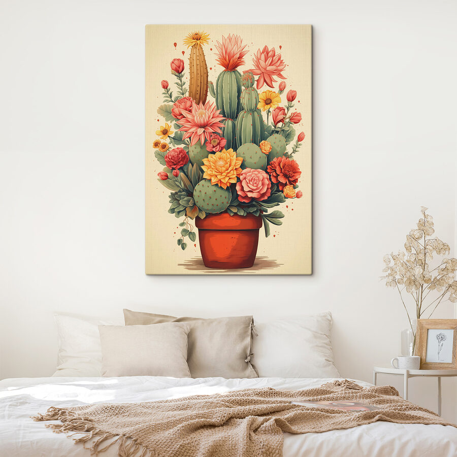 Cactus et fleurs dans un pot