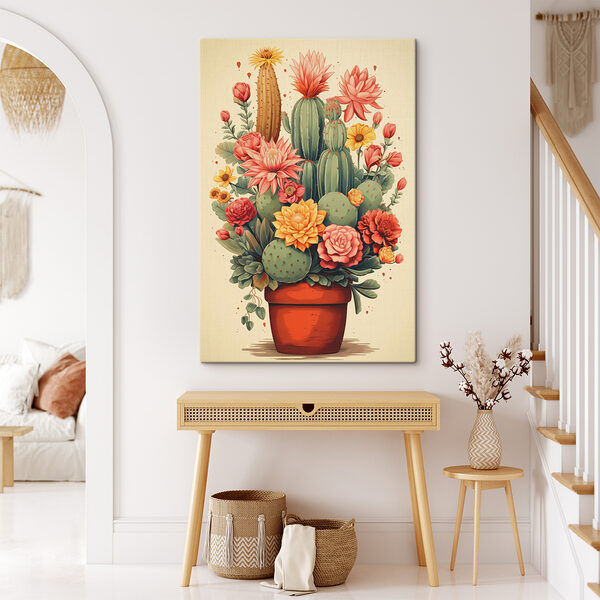 Cactus et fleurs dans un pot Cactus et fleurs dans un pot