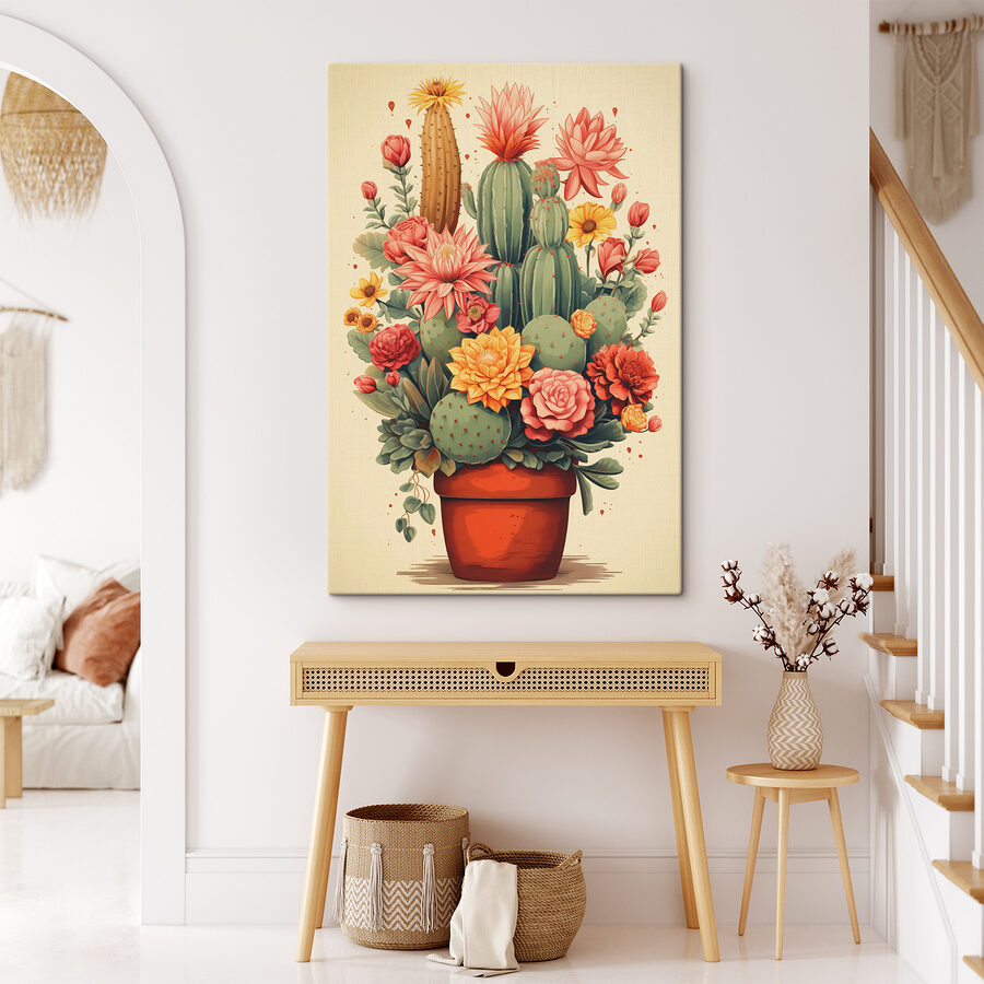 Cactus et fleurs dans un pot