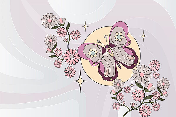 Papillon et fleurs sur fond blanc Papillon et fleurs sur fond blanc