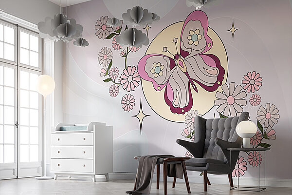 Papillon et fleurs sur fond blanc Papillon et fleurs sur fond blanc