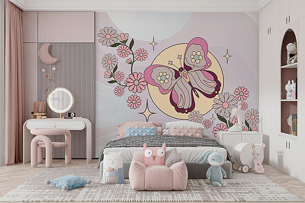 Papillon et fleurs sur fond blanc Papillon et fleurs sur fond blanc