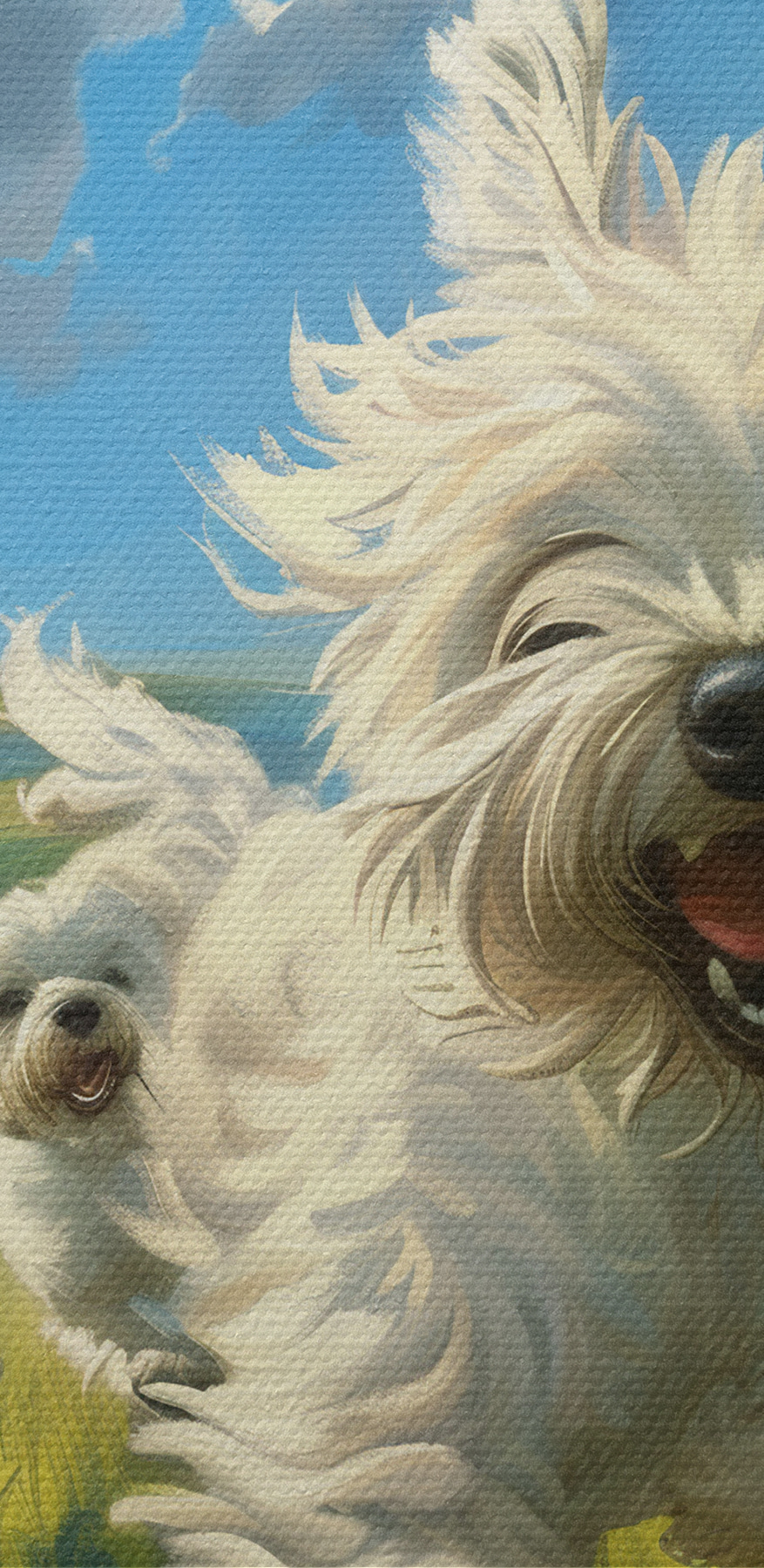 Groupe de chiens blancs courant dans un champ