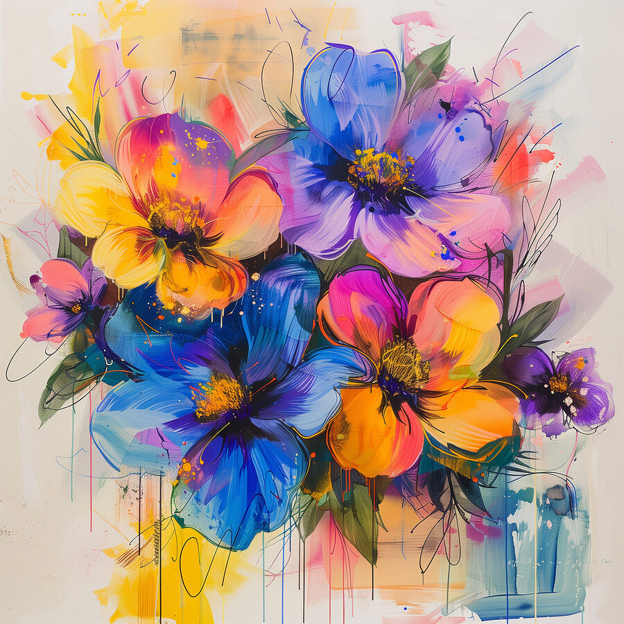 Tableaux Peinture de fleurs sur une surface blanche – Image 9