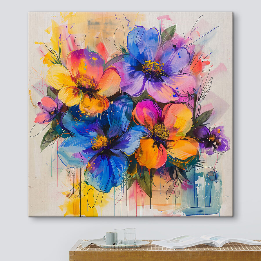 Tableaux Peinture de fleurs sur une surface blanche