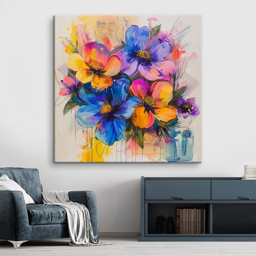 Tableaux Peinture de fleurs sur une surface blanche – Image 2