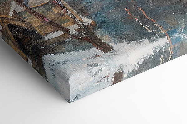 Pont sur l'eau avec des bâtiments et de la neige Pont sur l'eau avec des bâtiments et de la neige