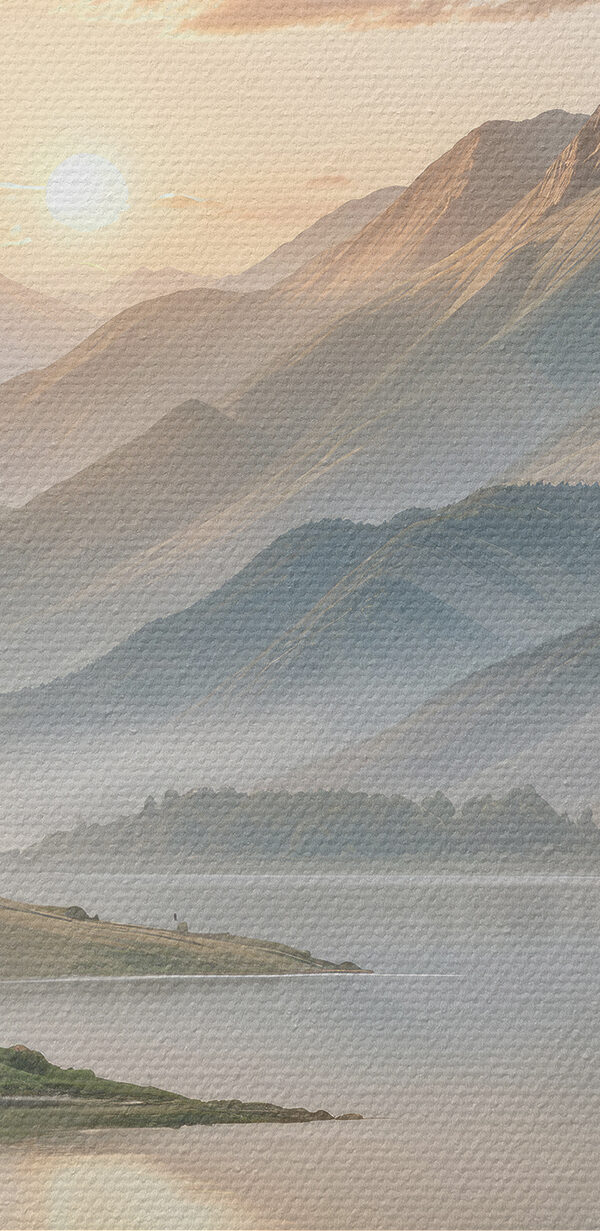 Lac avec montagnes et bateau Lac avec montagnes et bateau
