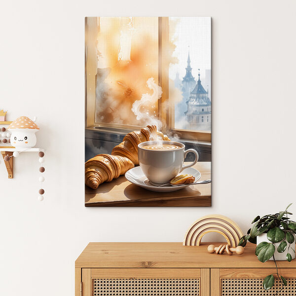 Tasse de café et croissants sur une table Tasse de café et croissants sur une table