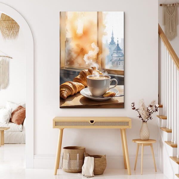 Tasse de café et croissants sur une table Tasse de café et croissants sur une table