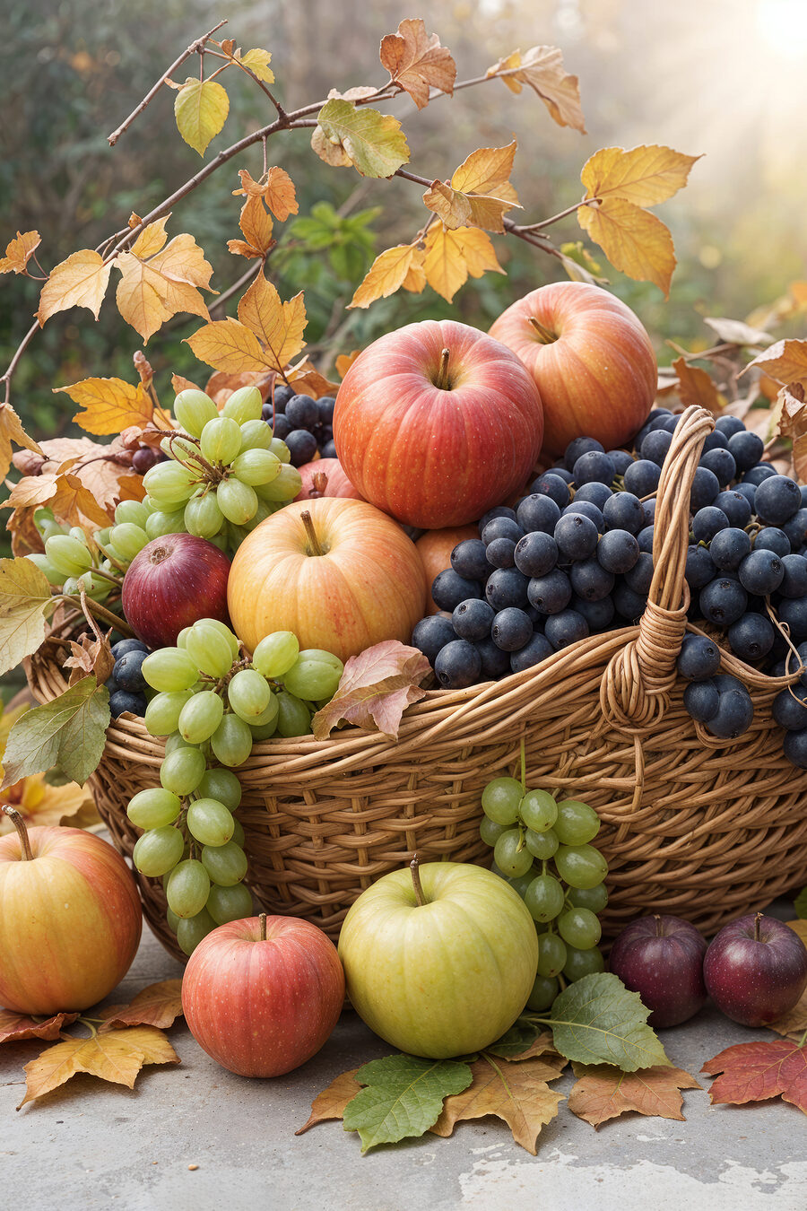 Corbeille de fruits avec feuilles Corbeille de fruits avec feuilles