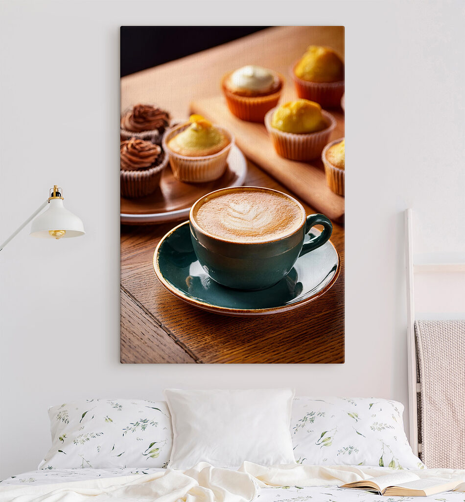 Cup of coffee and cupcakes on a table