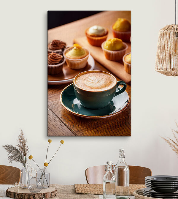 Cup of coffee and cupcakes on a table