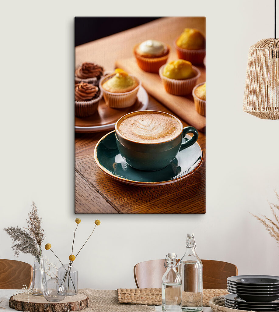 Cup of coffee and cupcakes on a table