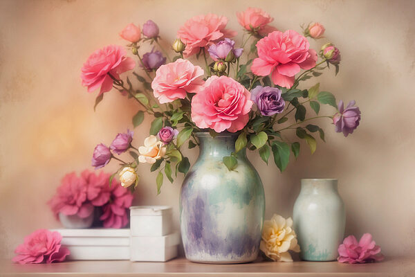 Vase avec des fleurs sur une étagère Vase avec des fleurs sur une étagère