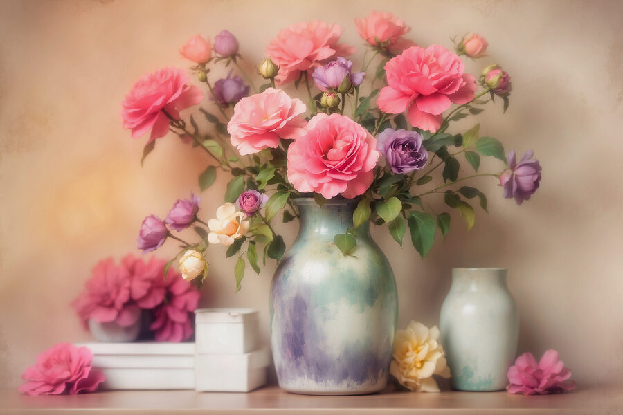 Vase avec des fleurs sur une étagère
