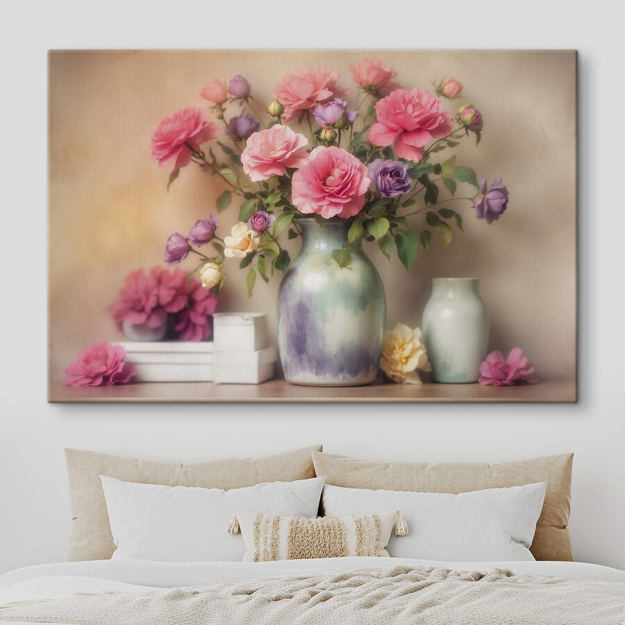 Vase avec des fleurs sur une étagère