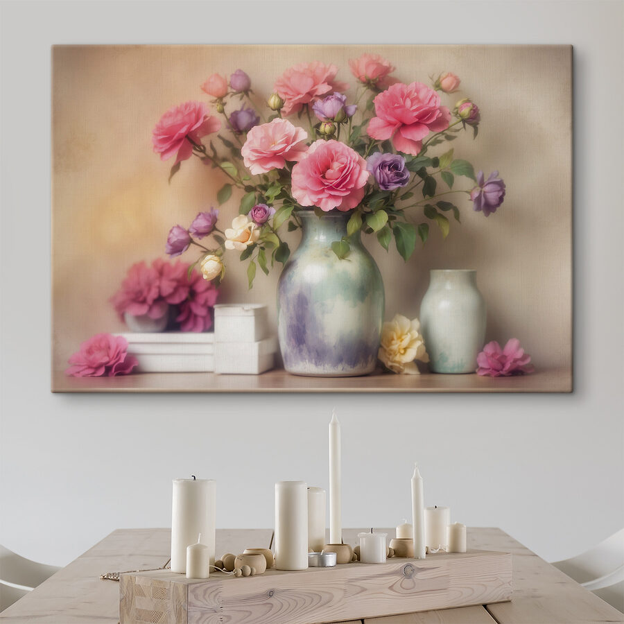 Vase avec des fleurs sur une étagère